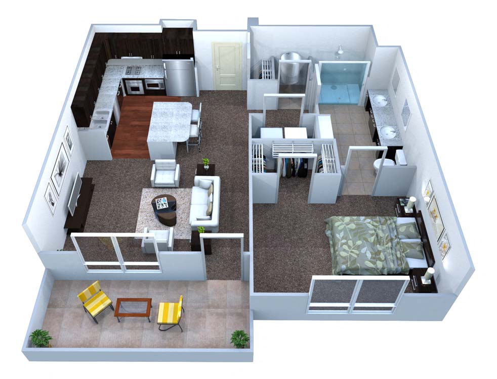Floor plan for 1 bed, 1 bath, 800 sqft
